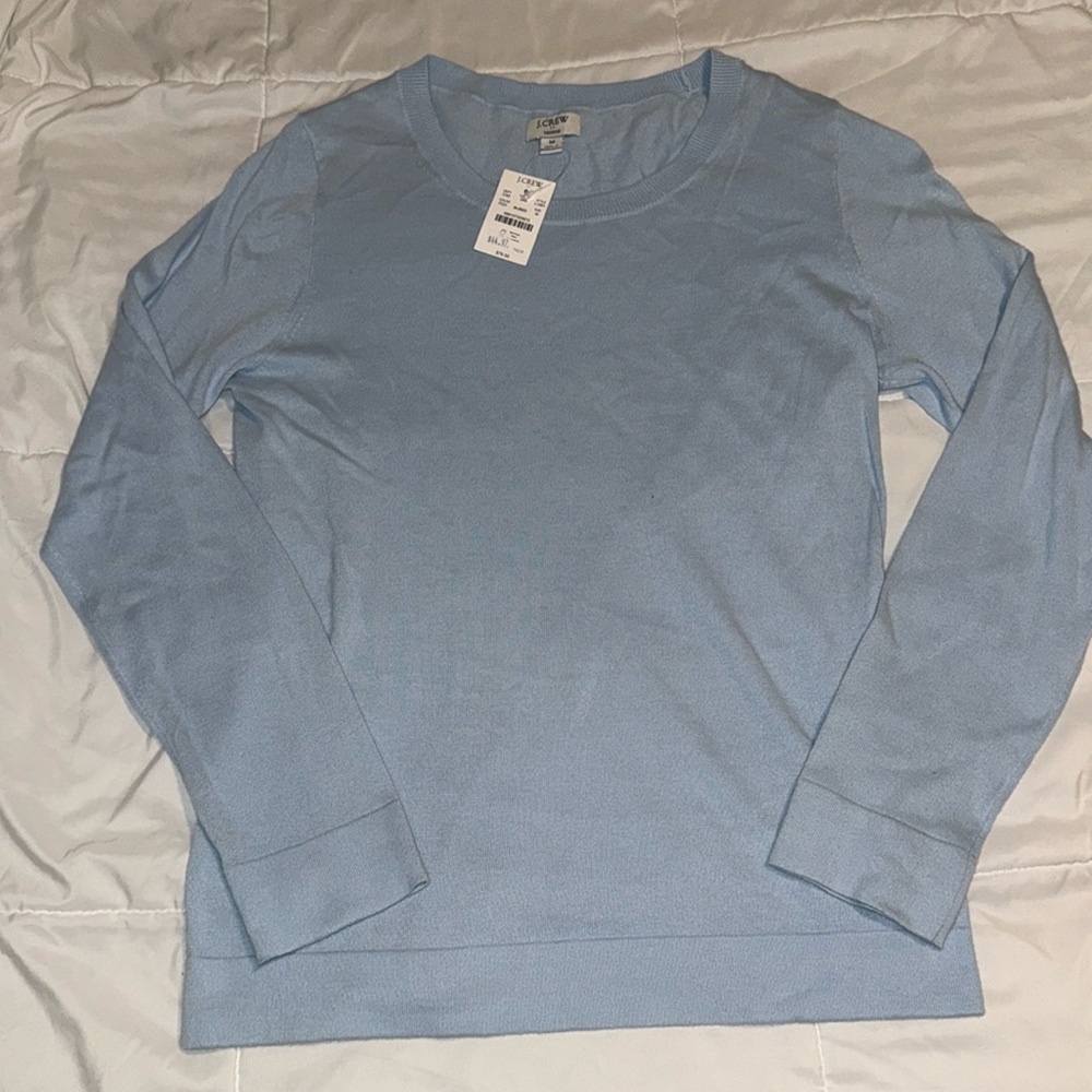 J. Crew Factory Sweater Cotton Wool Blend Teddie Crewneck Light Blue New Medium